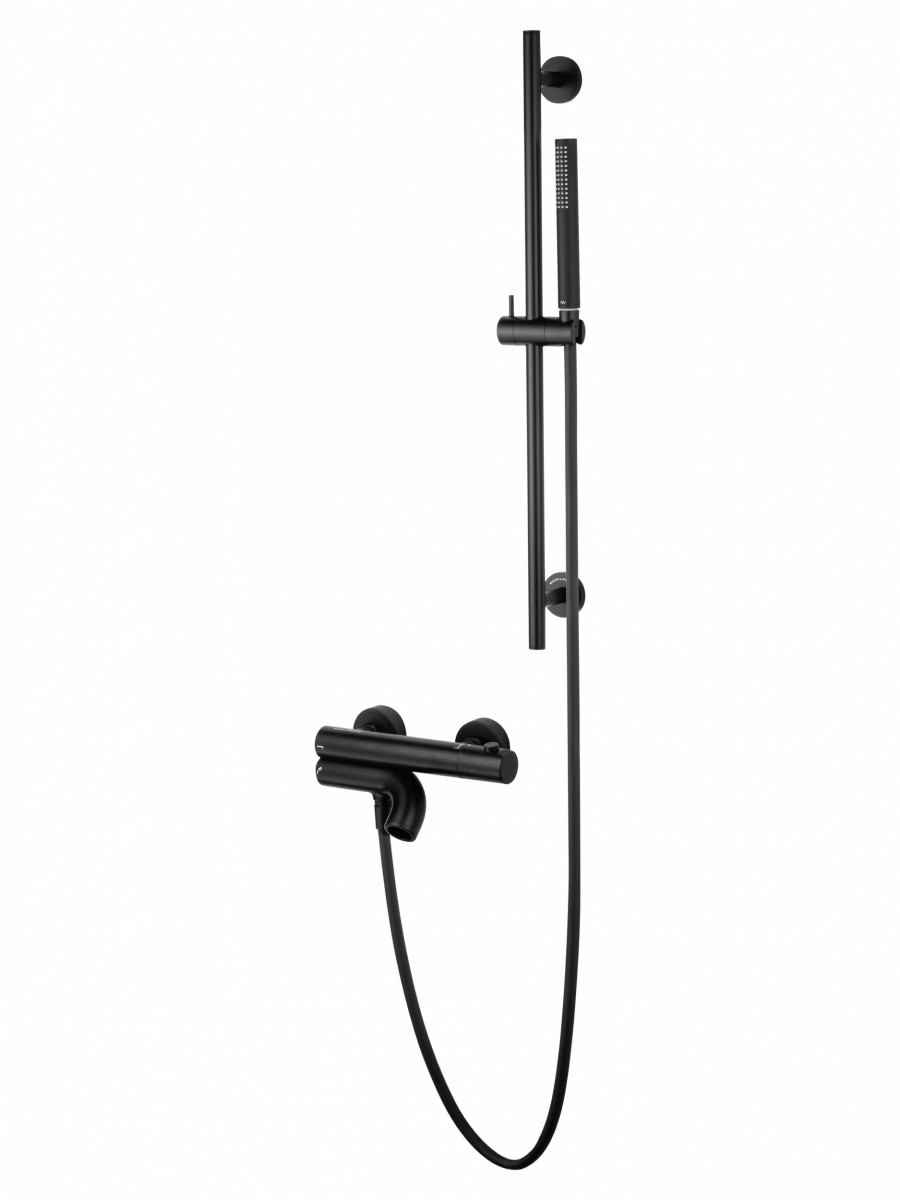 Смеситель для ванны с душем Wonzon & Woghand Loop WW-311-00-508 (чёрный матовый) с термостатом