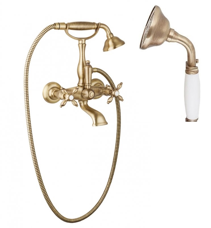 Смеситель для ванны с душем Cezares NOSTALGIA-VD-02-Bi (бронза/белый)