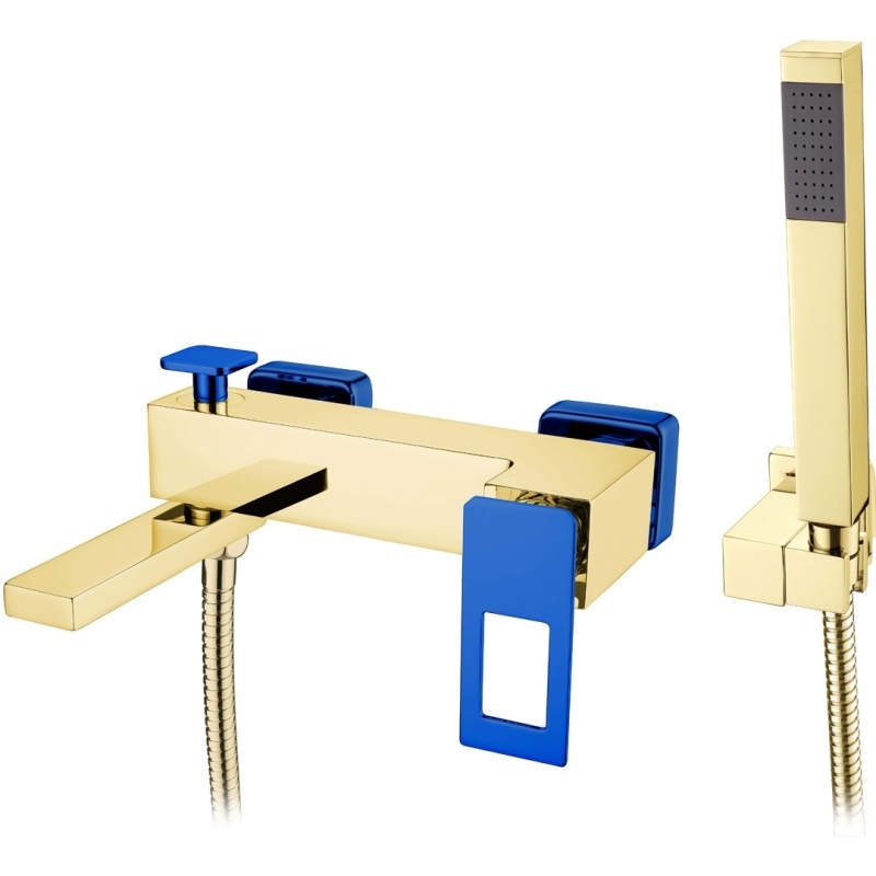 Смеситель для ванны и душа Boheme Q (золото-синий) 143-GUV