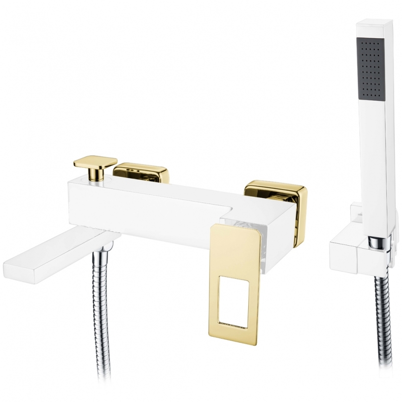 Смеситель для ванны и душа Boheme Q (белый-золото) 143-WG