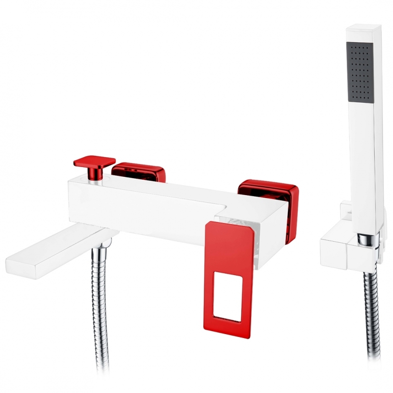 Смеситель для ванны и душа Boheme Q (белый-красный)143-WR