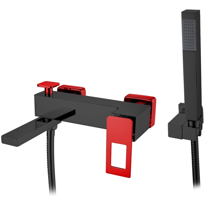 Смеситель для ванны и душа Boheme Q (черный-красный)143-BR