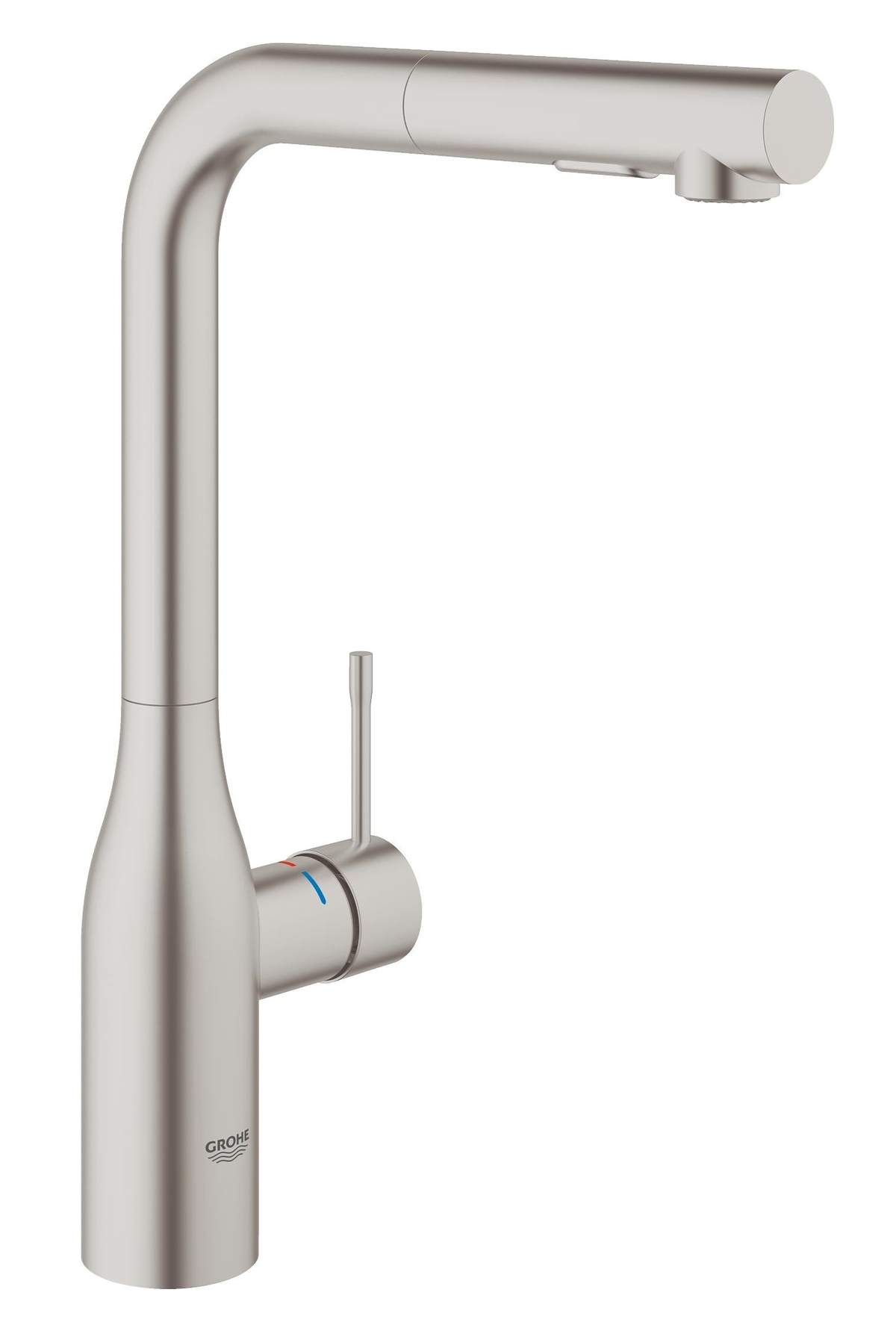 Смеситель для кухни GROHE Essence+ с высоким изливом и выдвижной лейкой, суперсталь 30270DC0
