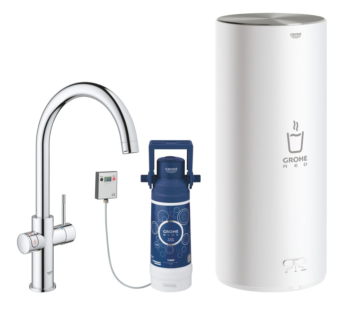 Смеситель для кухни GROHE Red Duo New с функцией кипячения воды (бойлер L-size в комплекте), хром 30079001