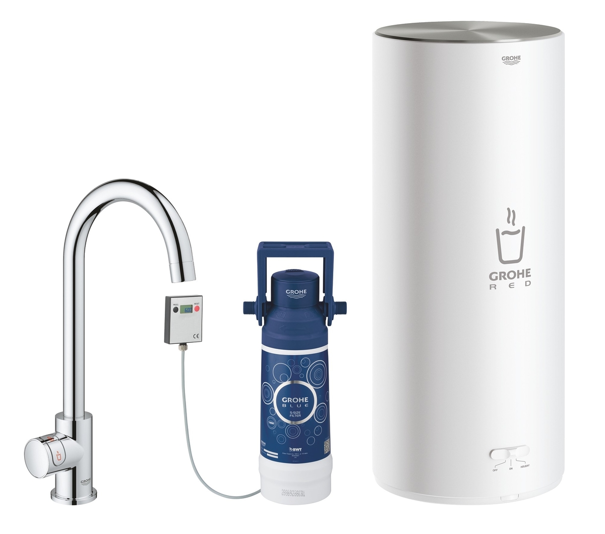 Вентиль для кухни GROHE Red Mono New с функцией кипячения воды (бойлер L-size в комплекте), хром 30080001