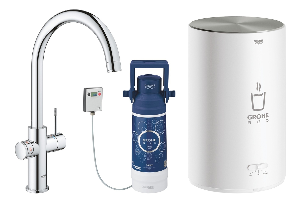 Смеситель для кухни GROHE Red Duo New с функцией кипячения воды (бойлер M-size в комплекте), хром 30083001