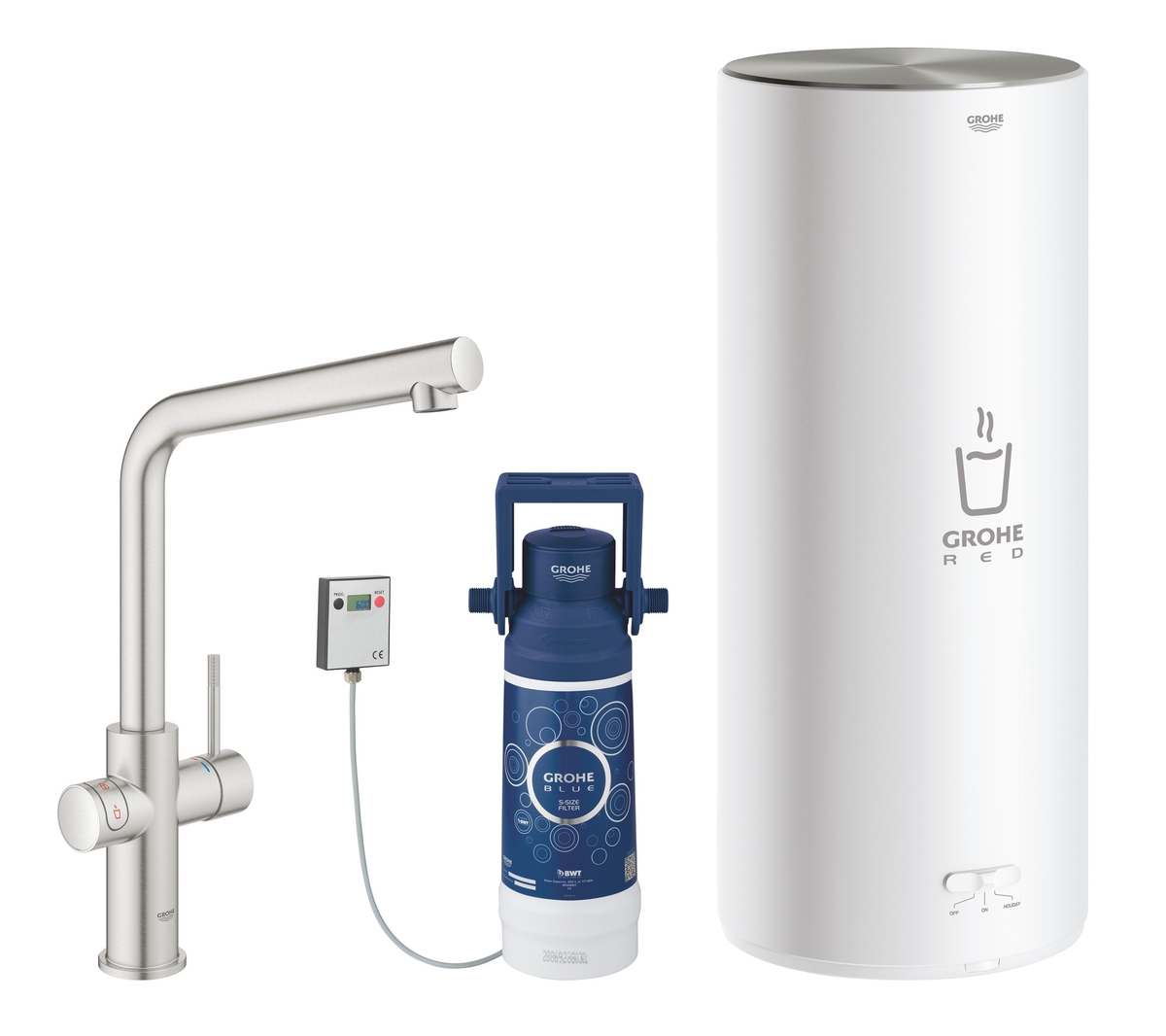 Смеситель для кухни GROHE Red Duo New с функцией кипячения воды (бойлер L-size в комплекте), суперсталь 30325DC1