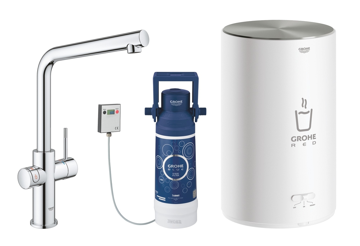 Смеситель для кухни GROHE Red Duo New с функцией кипячения воды (бойлер M-size в комплекте), хром 30327001