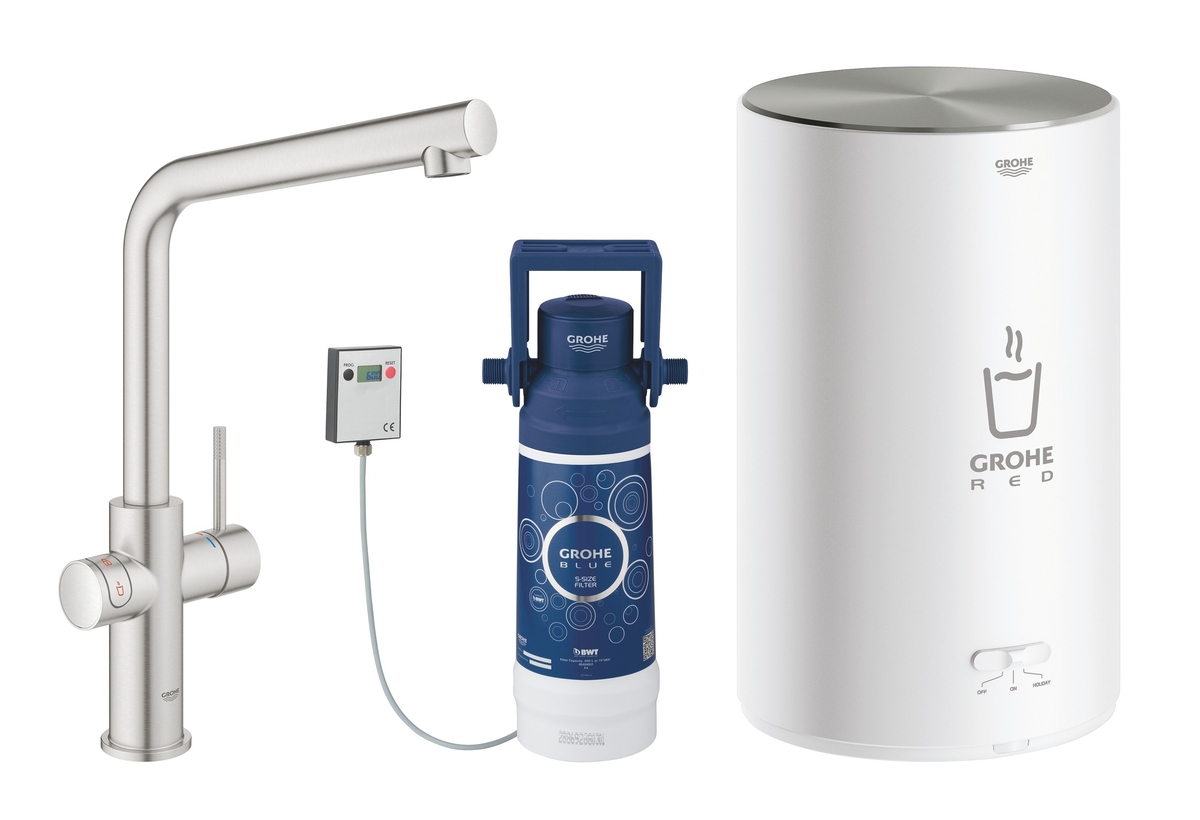 Смеситель для кухни GROHE Red Duo New с функцией кипячения воды (бойлер M-size в комплекте), суперсталь 30327DC1