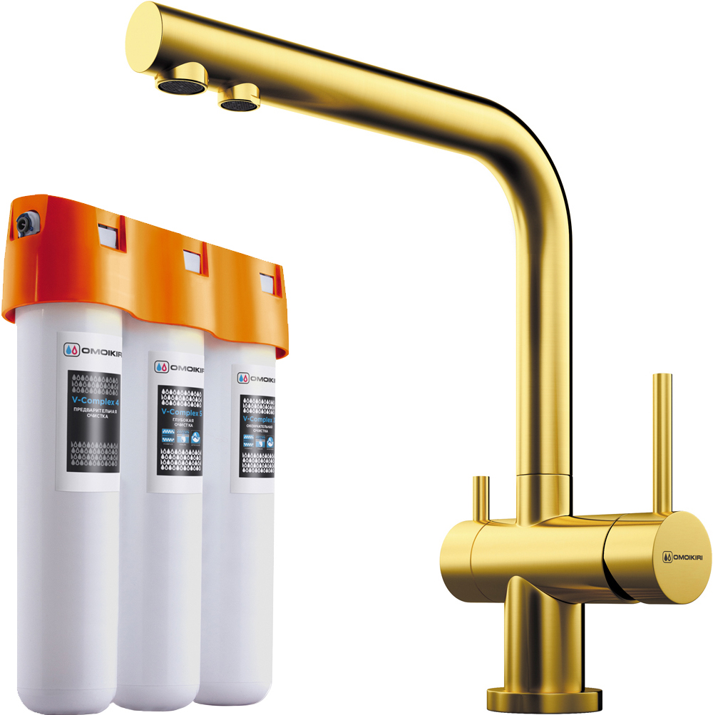 Смеситель для кухни с фильтром Omoikiri Nagano LG + Pure Drop Lite 4178.8028 (светлое золото)