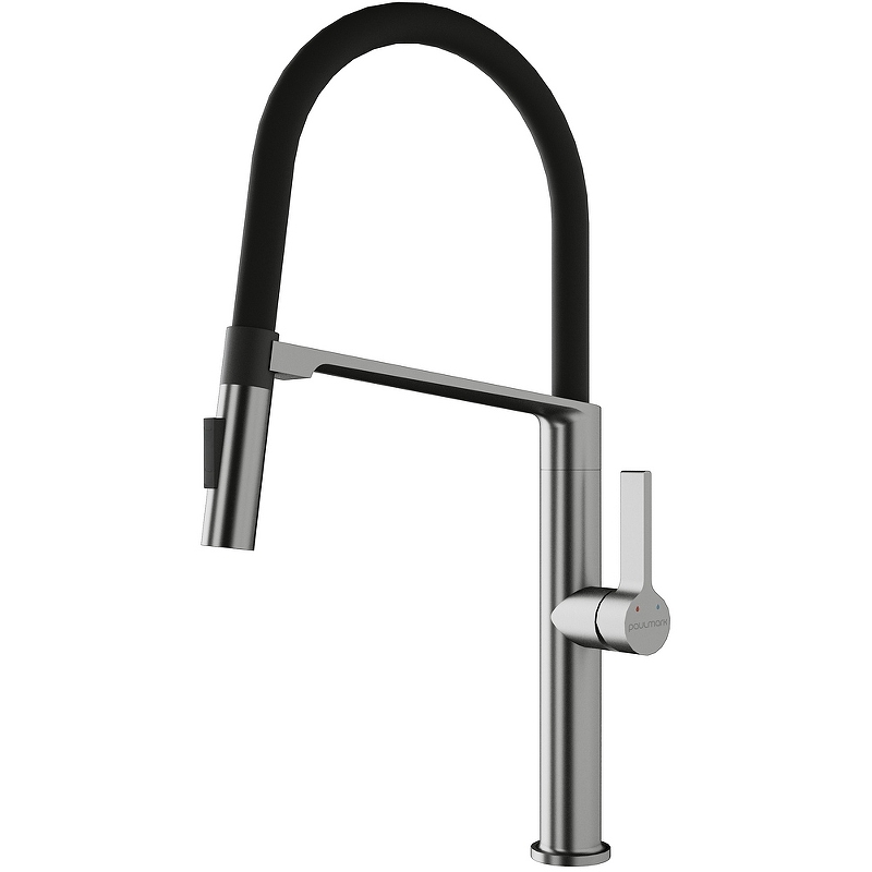 Смеситель для кухни Paulmark Barrel Ba214029-BS (брашированная нержавеющая сталь/чёрный матовый)