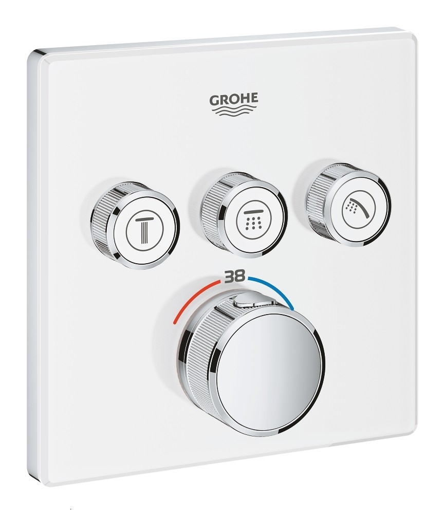 Внешняя часть термостатического смесителя GROHE Grohtherm SmartControl на 3 выхода, белая луна 29157LS0