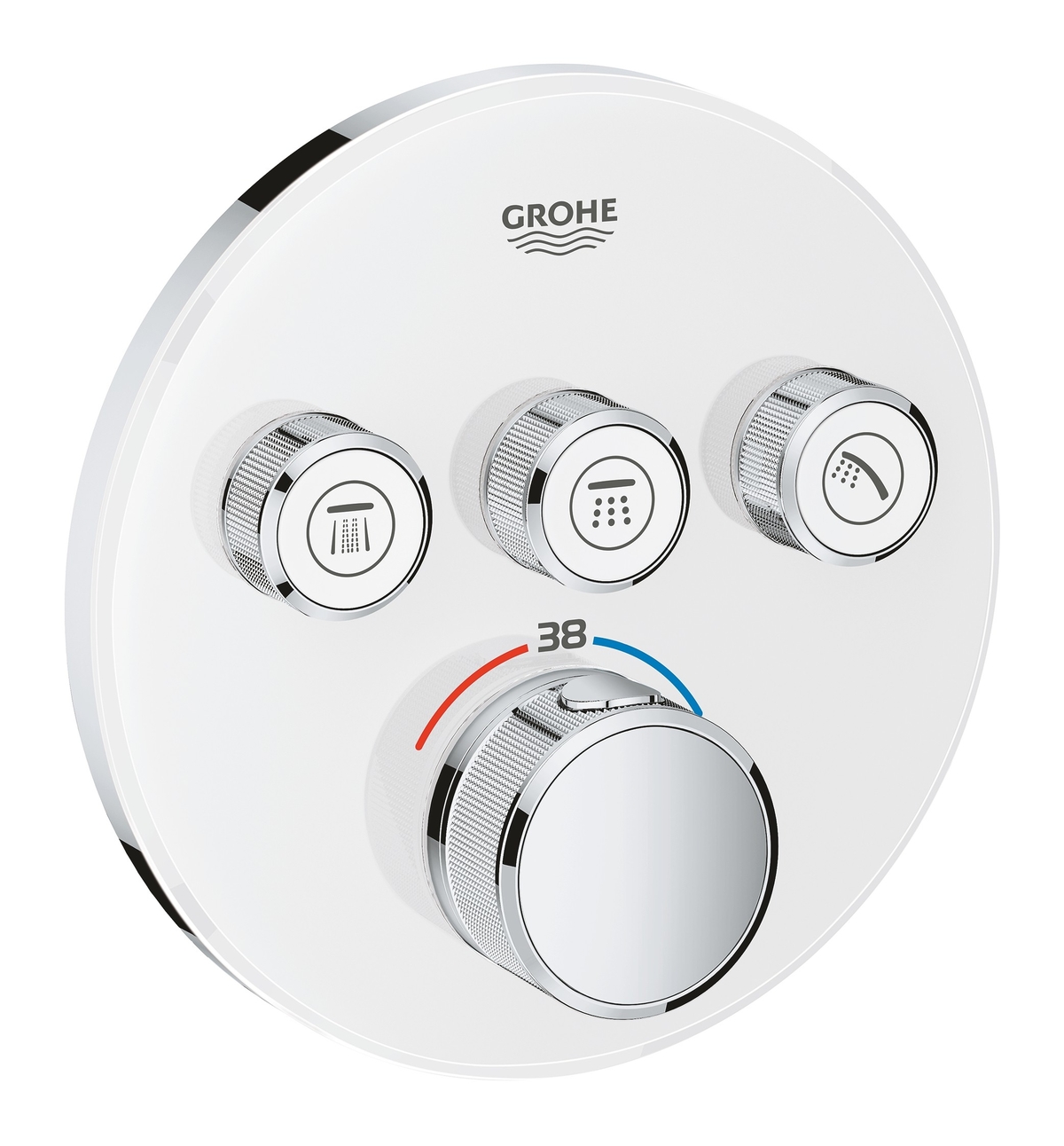 Внешняя часть термостатического смесителя GROHE Grohtherm SmartControl на 3 выхода, белая луна 29904LS0