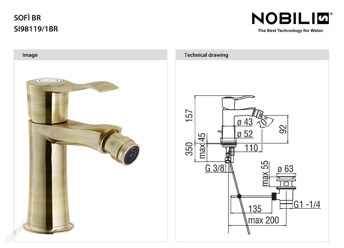 Смеситель для биде TekNobili SOFI BR  SI98119/1BR (бронза)