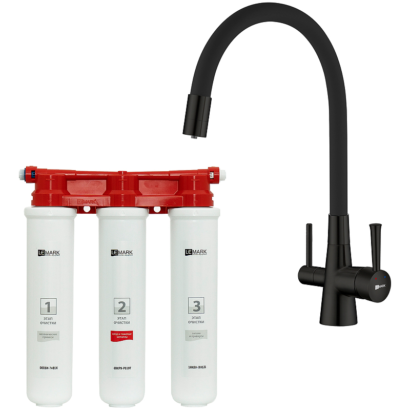 Комплект Lemark смеситель для кухни Comfort + фильтр Basic LM3075BL085 (черный матовый)