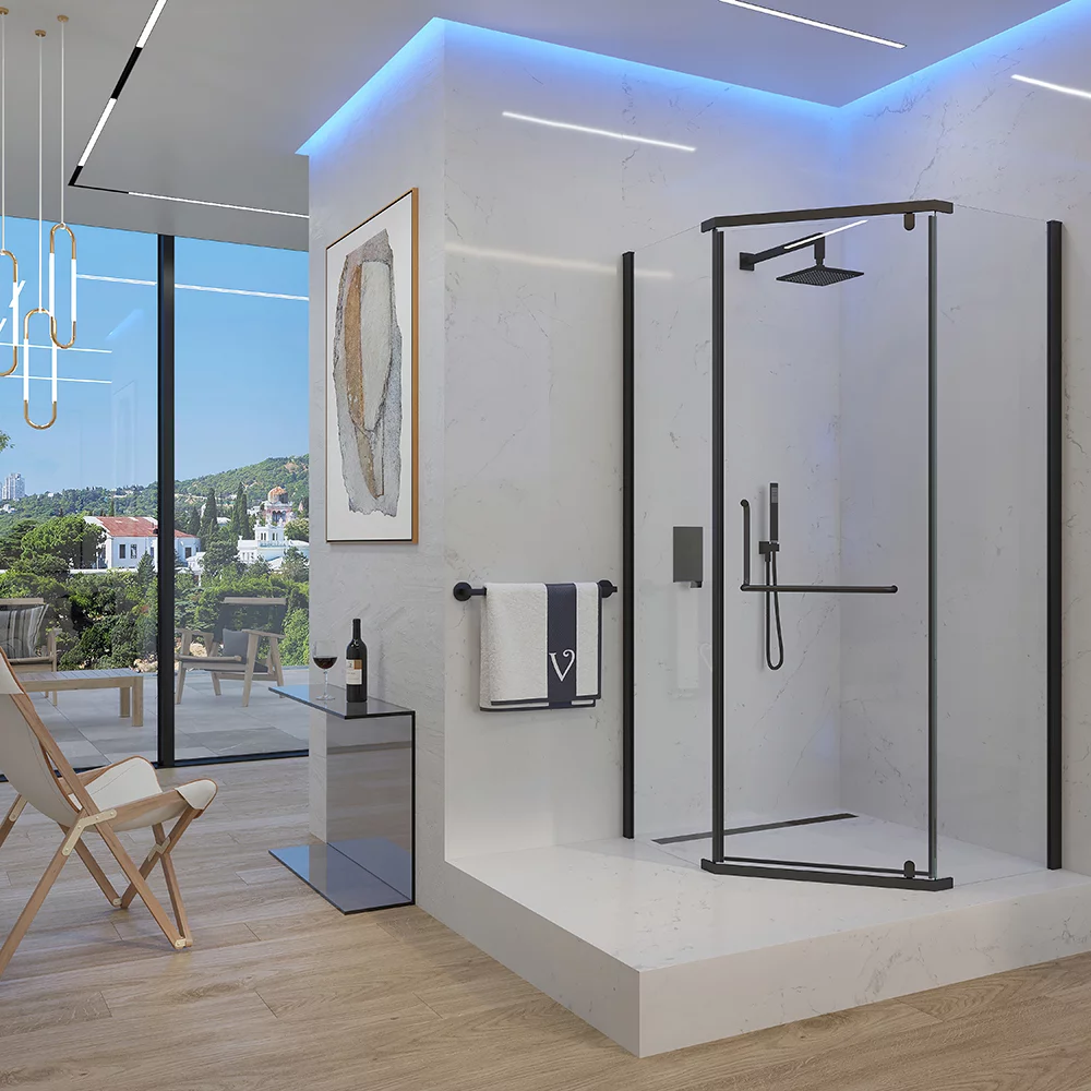 Душевой уголок Veconi Rovigo RV36B-80-01-C5 800*800 мм (чёрный матовый/прозрачное)