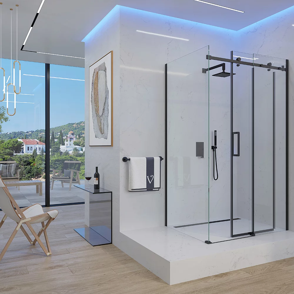 Душевой уголок Veconi Rovigo RV074B-13090-01-C4 1300*900 мм (чёрный матовый/прозрачное)