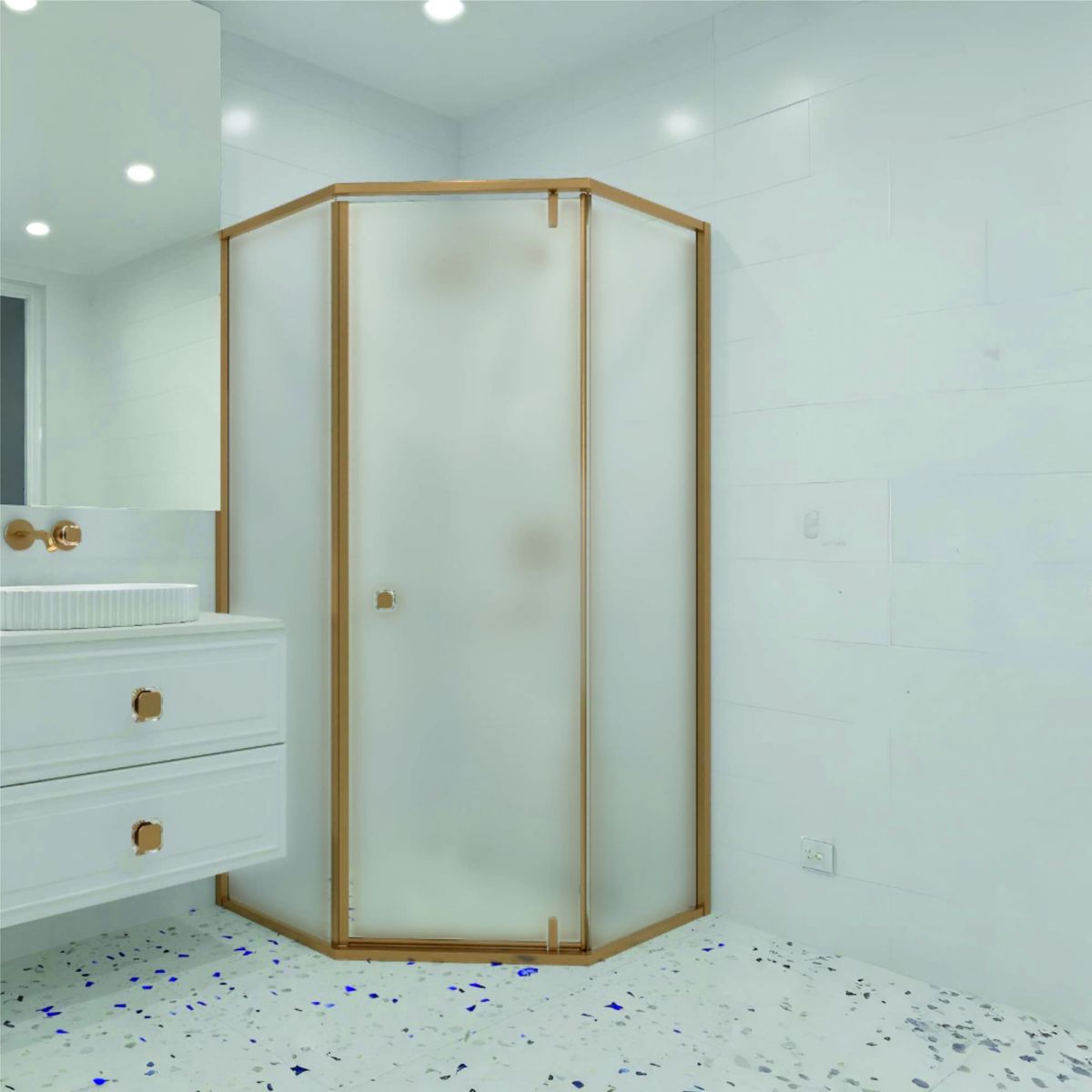 Душевой уголок RGW Hotel HO-088Gb 900*900 мм (брашированное золото/матовое)