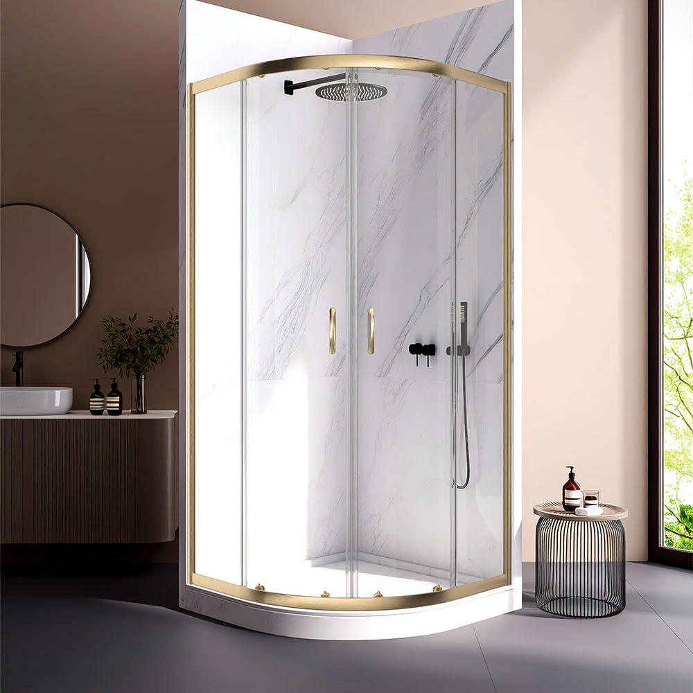 Душевой уголок Veconi RV-202G RV202G-90-01-C4 900*1900 мм (брашированное золото/прозрачное)