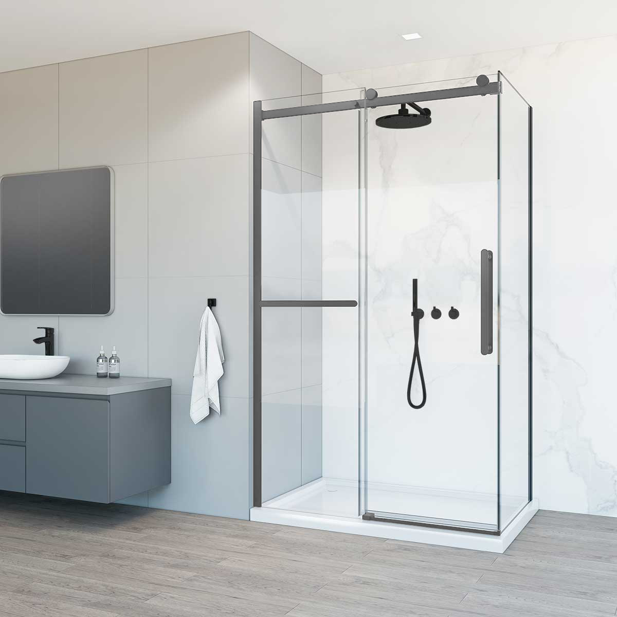 Душевой уголок Vincea Como Soft VSR-1CS1012CLGM 1200*1000 мм (вороненая сталь/прозрачное)