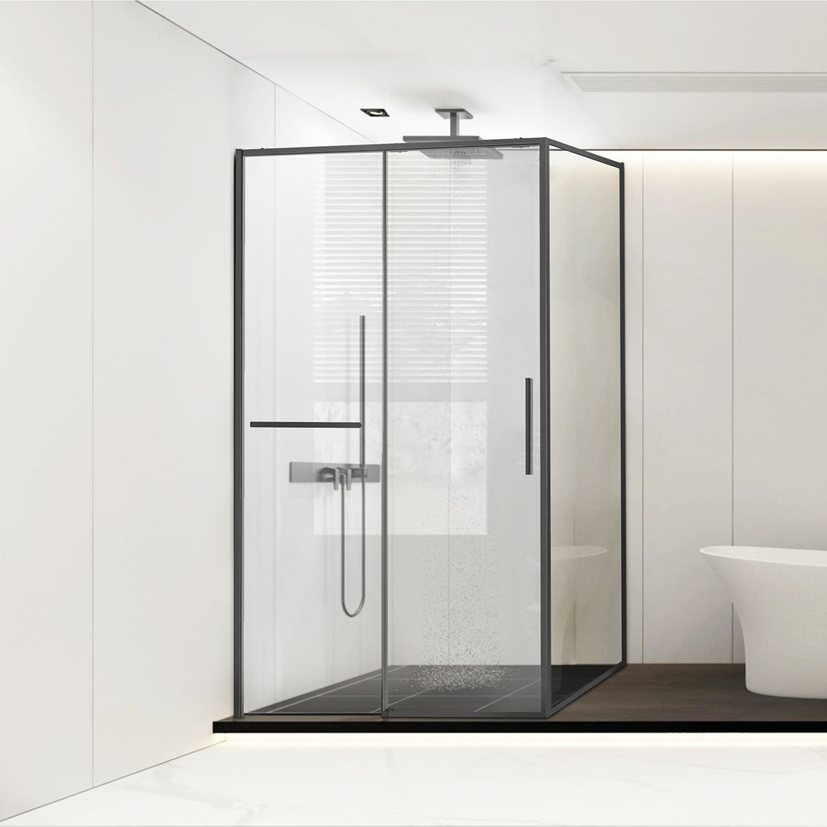Душевой уголок Vincea Slim Soft VSR-1SS9014CLGM 1400*900 мм (вороненая сталь/прозрачное)