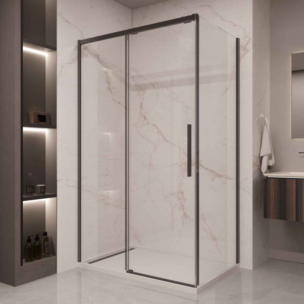 Душевой уголок Vincea Stella VSR-1ST1015CLB 1500*1000 мм (черный/прозрачное)