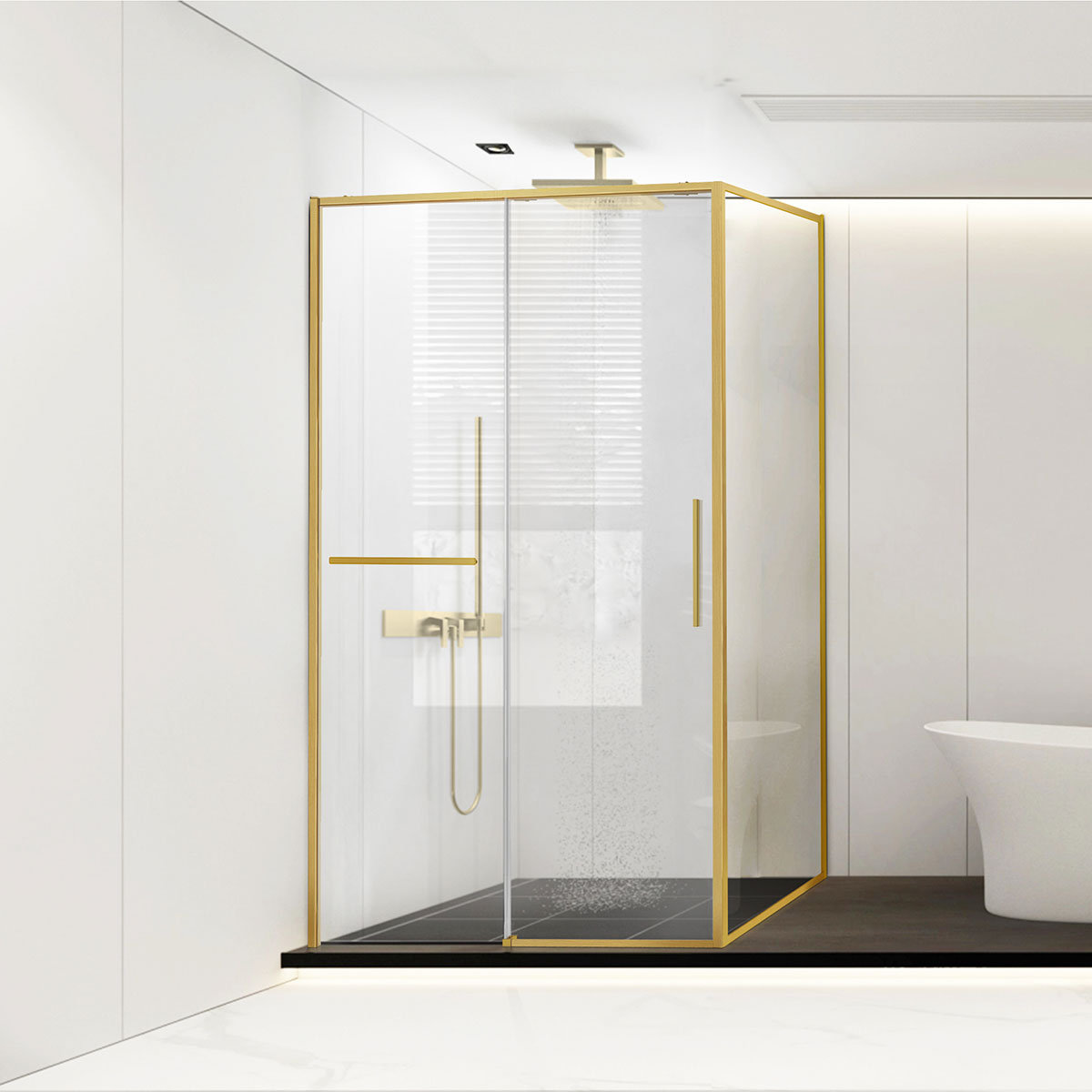 Душевой уголок Vincea Slim Soft VSR-1SS9013CLG 1300*900 мм (брашированное золото/прозрачное)