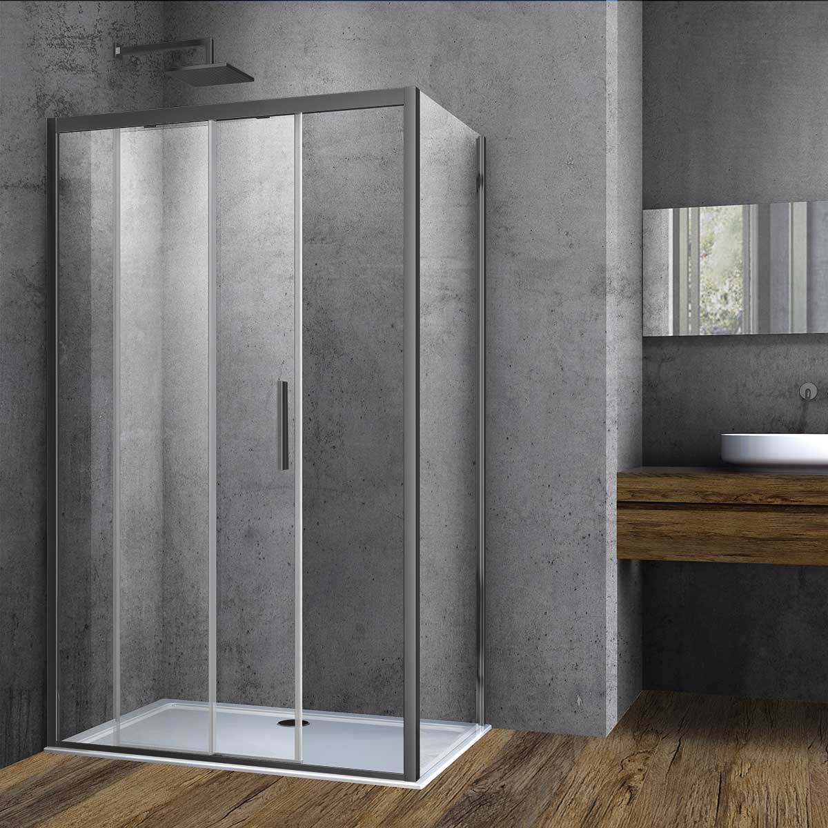Душевой уголок Vincea Soft VSR-3SO8011CLGM 1100*800 мм (вороненая сталь/прозрачное)