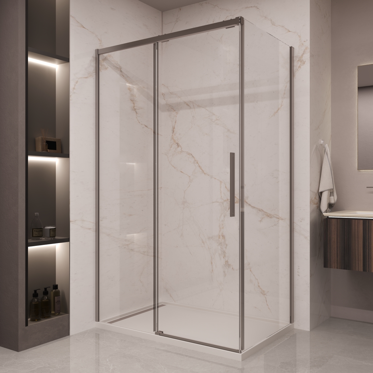 Душевой уголок Vincea Stella VSR-1ST8012CLGM 1200*800 мм (вороненая сталь/прозрачное)
