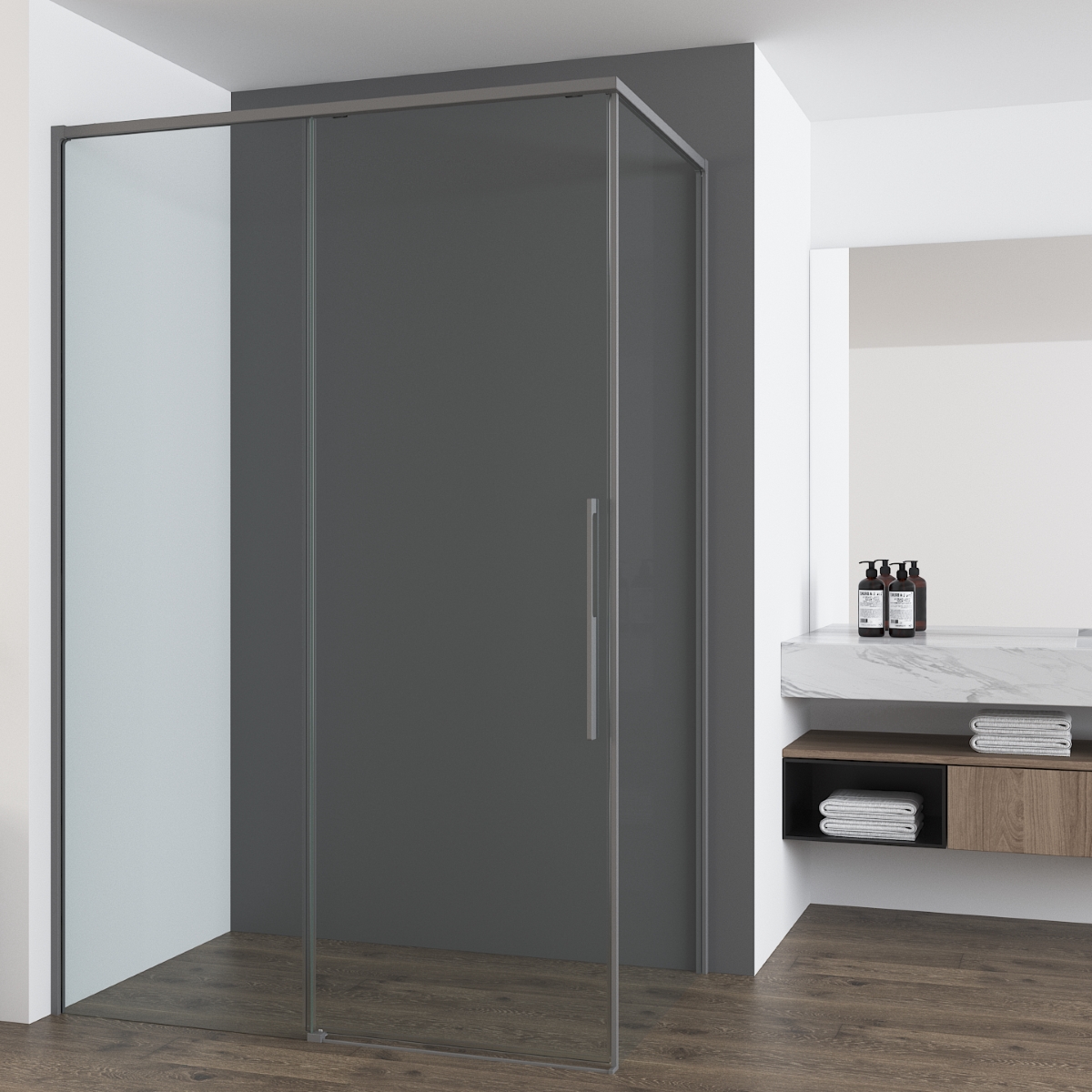 Душевой уголок Vincea Ultima VSR-7UL1014CLGM 1400*1000 мм (вороненая сталь/прозрачное)