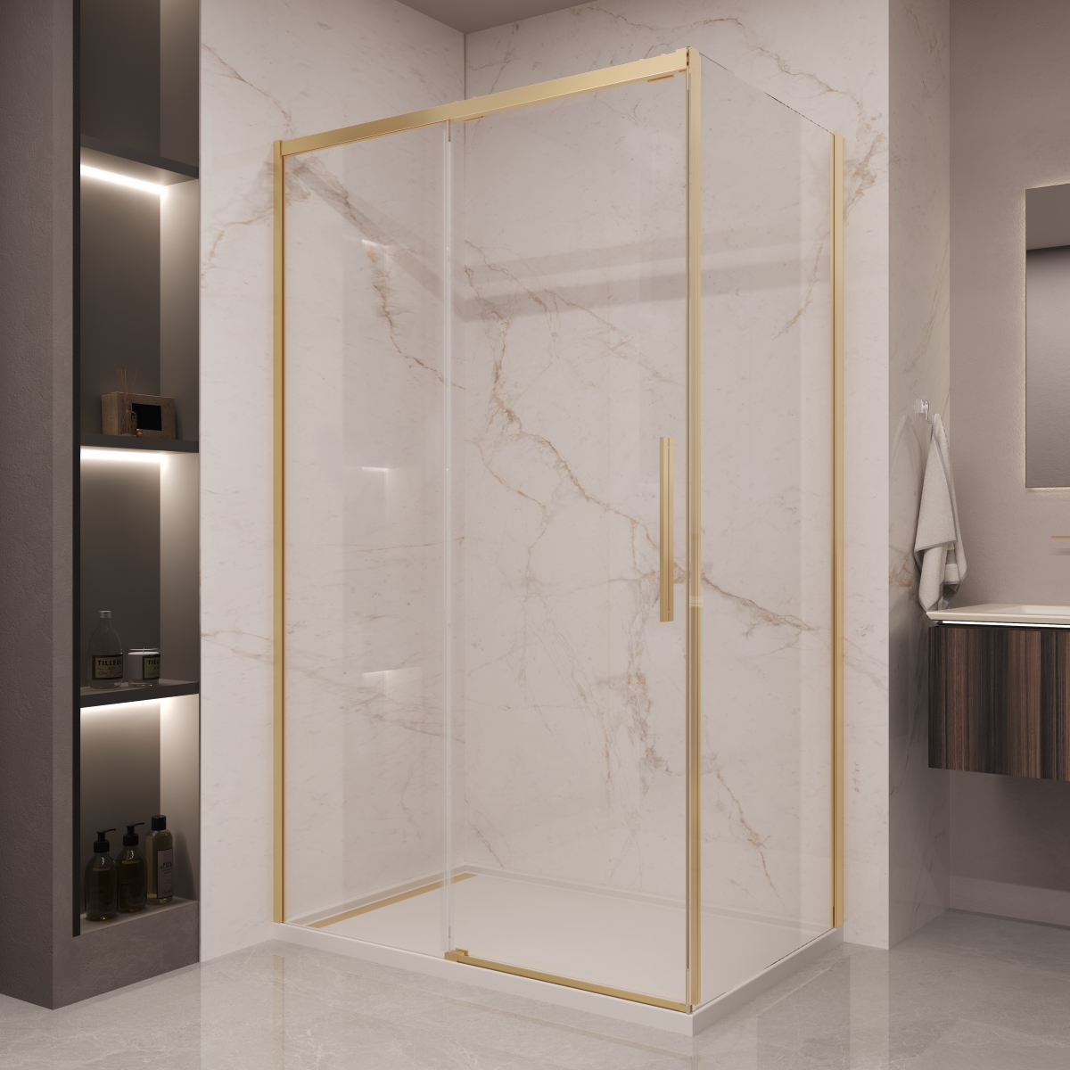 Душевой уголок Vincea Stella VSR-1ST9016CLG 1600*900 мм (золото брашированное/прозрачное)