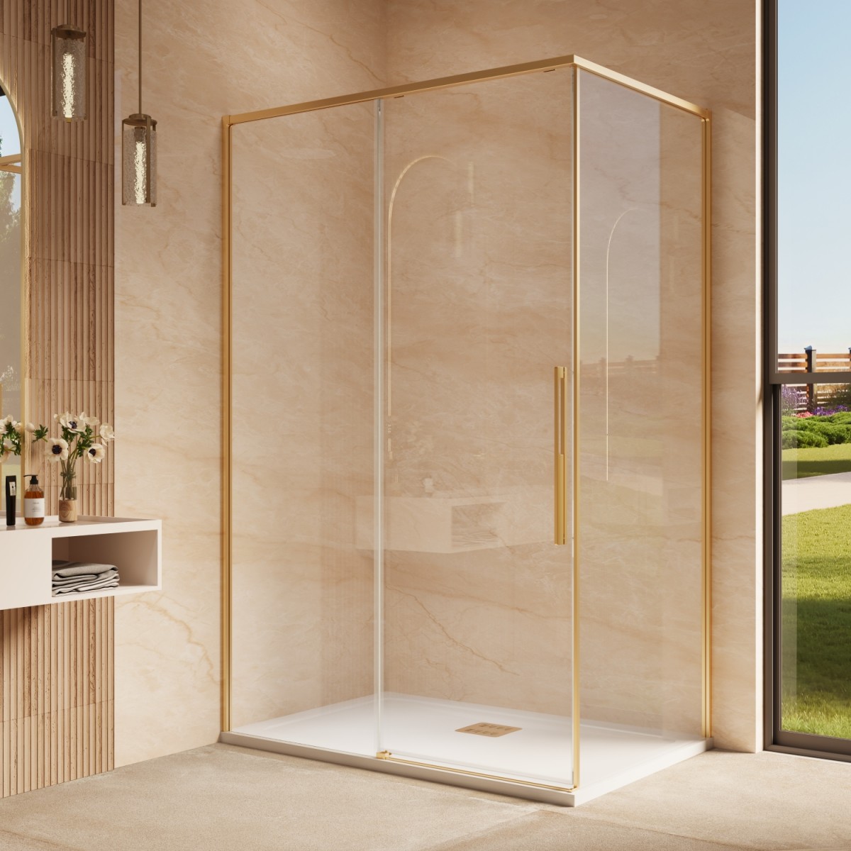 Душевой уголок Vincea Ultima VSR-7UL1011CLG 1100*1000 мм (золото брашированное/прозрачное)