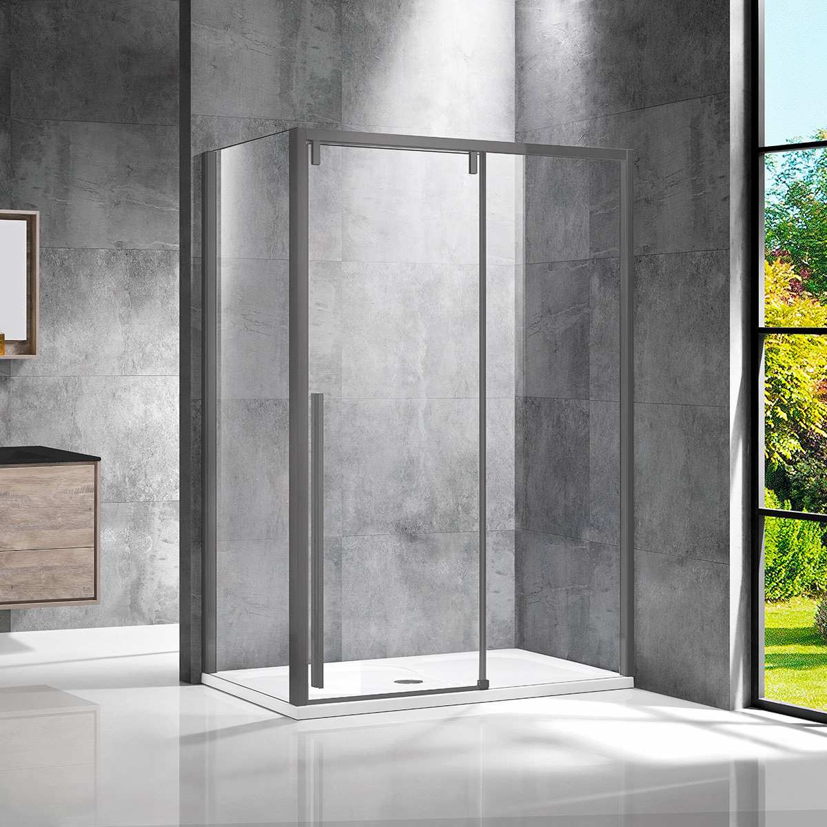 Душевой уголок Vincea Lugano VSR-1L1013CLGM-1 1300*1000 мм (вороненая сталь/прозрачное)