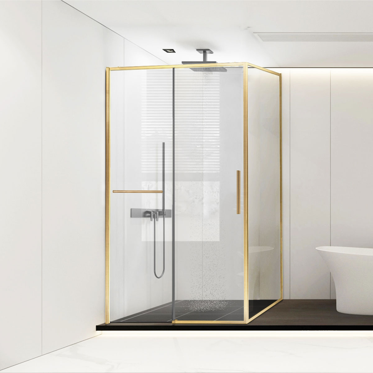 Душевой уголок Vincea Slim Soft VSR-1SS1014CLG 1400*1000 мм (брашированное золото/прозрачное)