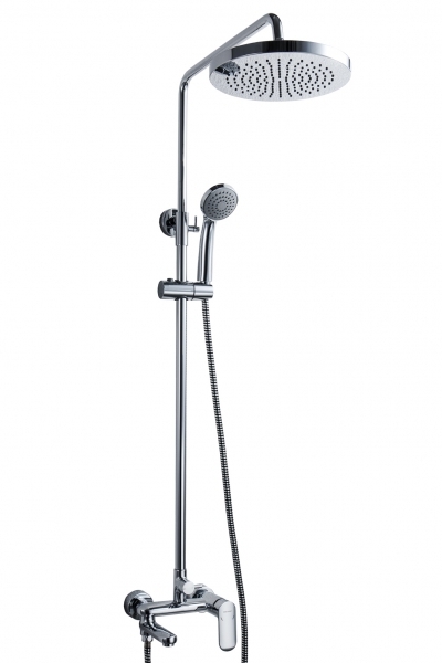 Душевая колонна Bravat OPAL F6125183CP-A3-RUS со смесителем для ванны, поворотный излив (верхний душ круглой формы, d245)