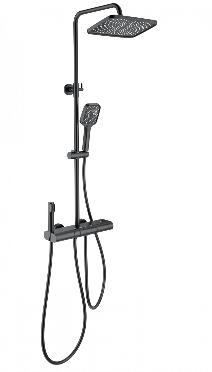 Душевая система Wonzon & Woghand MUSE Legato WW-B4129-MB (чёрный матовый) с термостатом