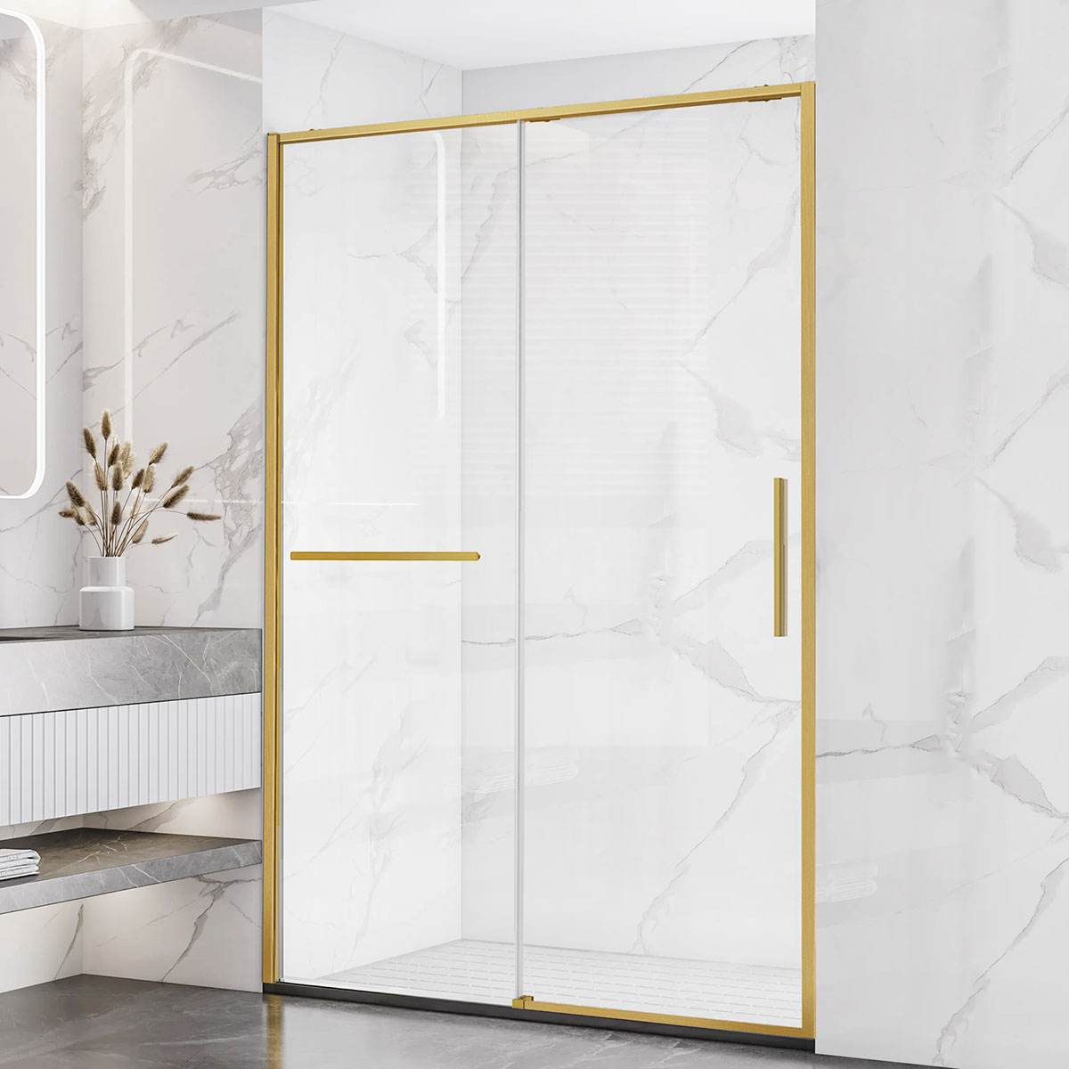 Душевая дверь Vincea Slim Soft VDS-1SS140CLG 1400*2000 мм (брашированное золото/прозрачное)