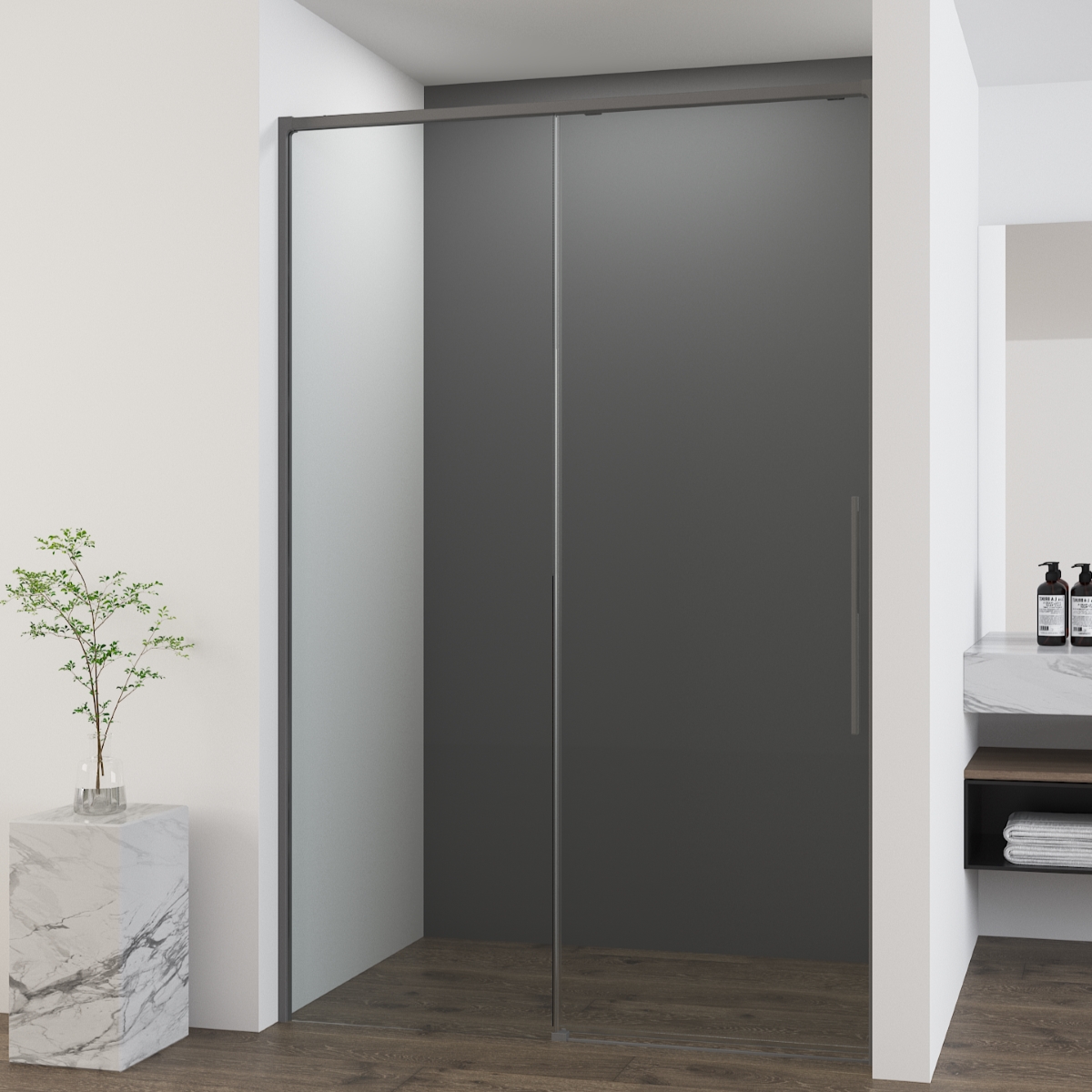 Душевая дверь Vincea Ultima VDS-7UL140CLGM 1400*2000 мм (вороненая сталь/прозрачное)