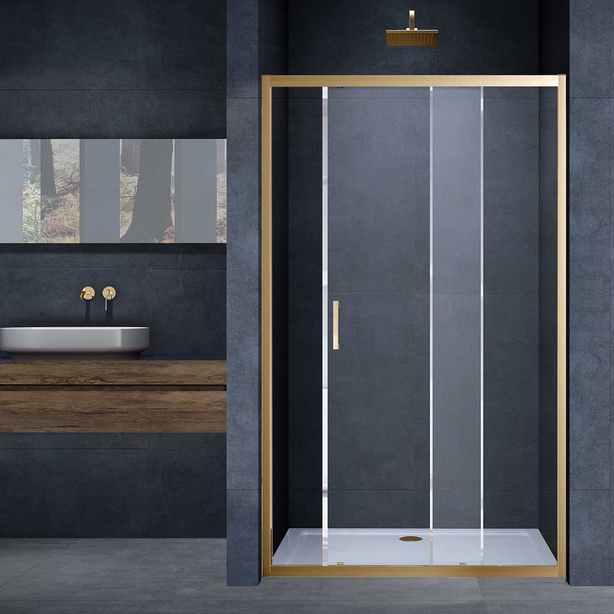 Душевая дверь Vincea Alpha VDS-3AL140CLG 1400*1900 мм (золото брашированное/прозрачное)