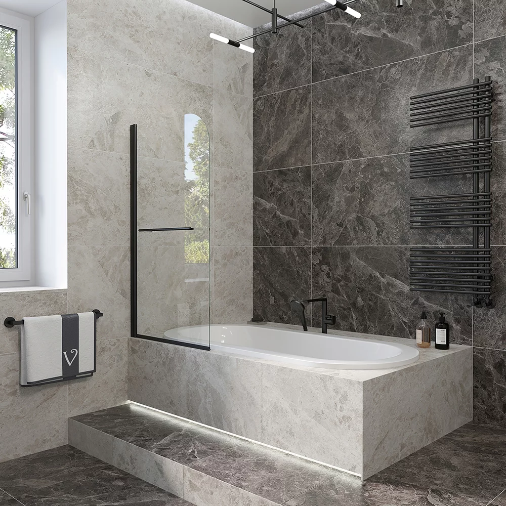 Шторка на ванну Veconi Palau PL79B-90-01-C4 900*1500 мм (чёрный матовый/прозрачное)