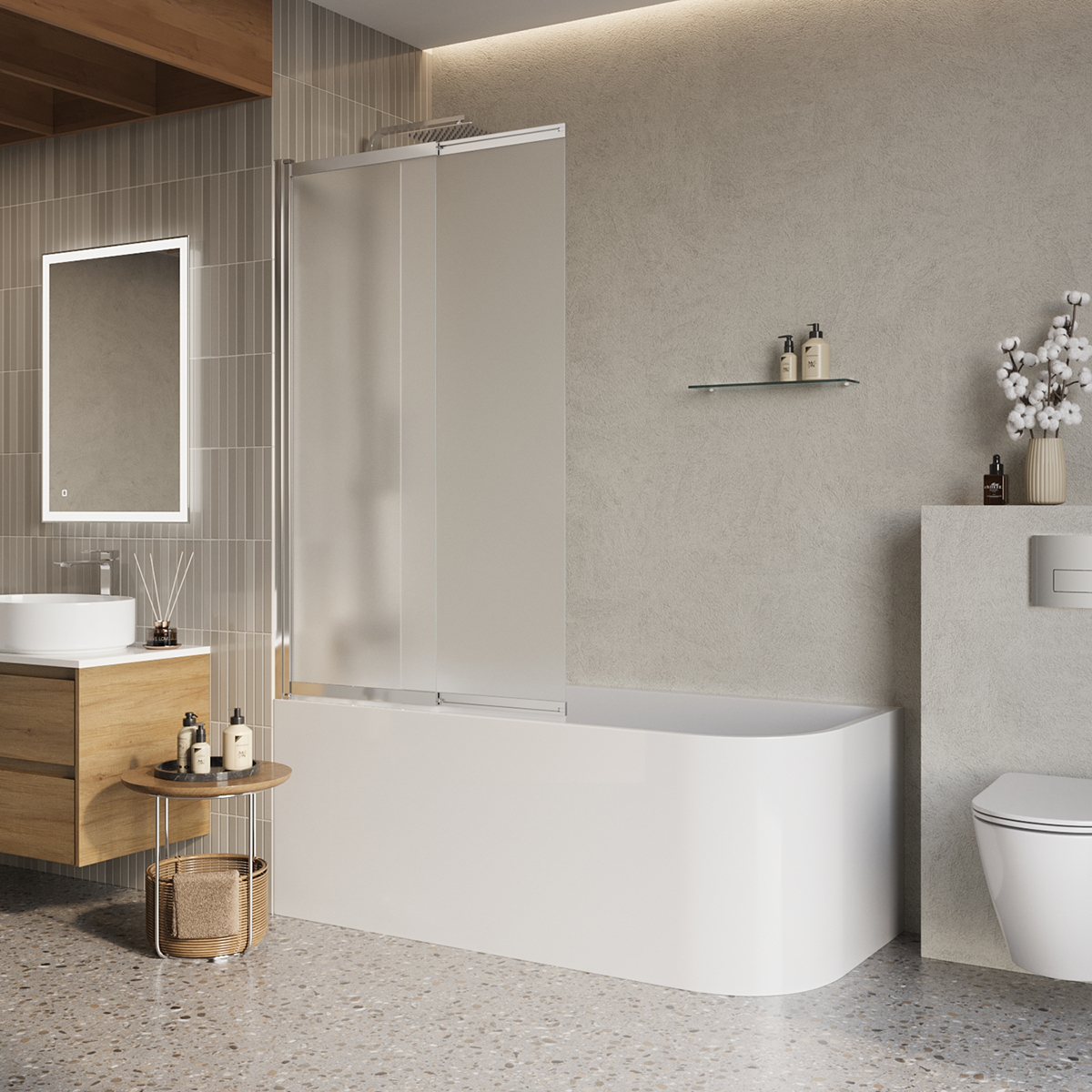 Шторка на ванну BelBagno LUCE-VF-11-90/145-P-Cr 900*1450 мм (хром/рифлёное)