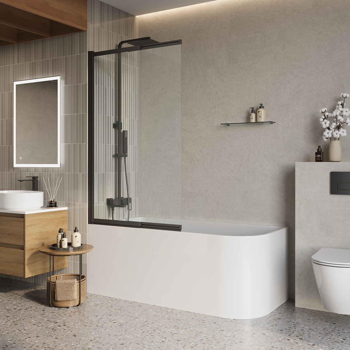 Шторка на ванну BelBagno LUCE-VF-11-80/145-C-NERO 800*1450 мм (чёрный/прозрачное)