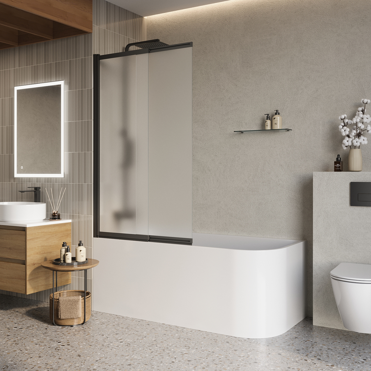 Шторка на ванну BelBagno LUCE-VF-11-90/145-P-NERO 900*1450 мм (чёрный/рифлёное)
