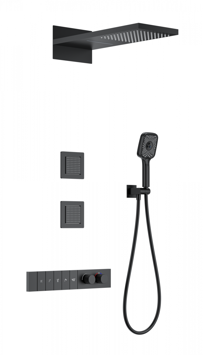 Встраиваемая душевая система Wonzon & Woghand WW-D4538-A-MB (чёрный матовый) с термостатом