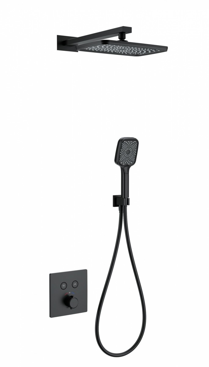 Встраиваемая душевая система Wonzon & Woghand WW-D2017-B-MB (чёрный матовый) с термостатом