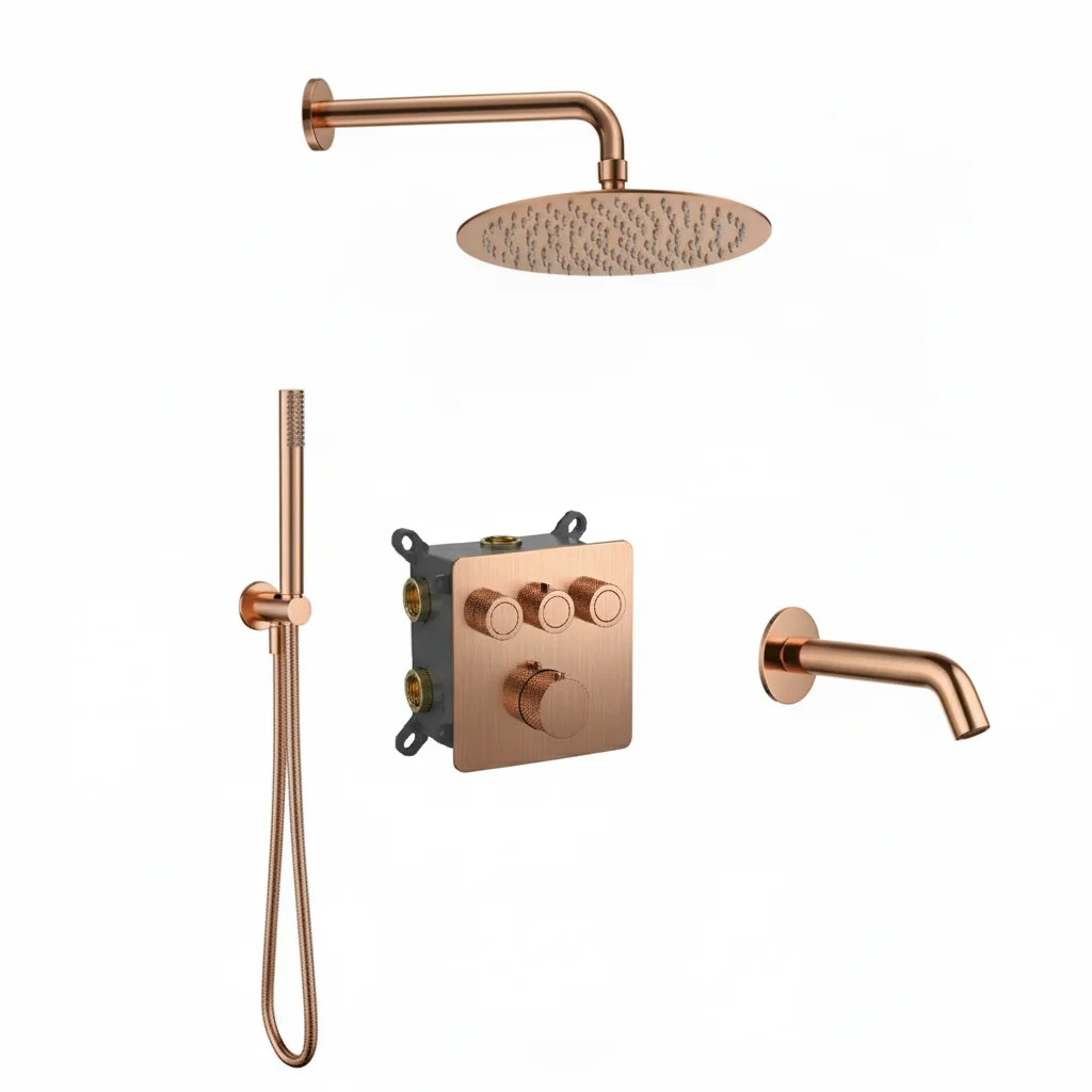 Встраиваемая душевая система AQUAme AQM8415BC (брашированная медь) с термостатом