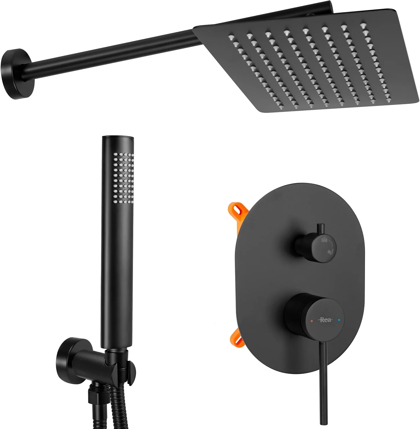 Встраиваемая душевая система Rea Oval+Box REA-P8467 (чёрный матовый)