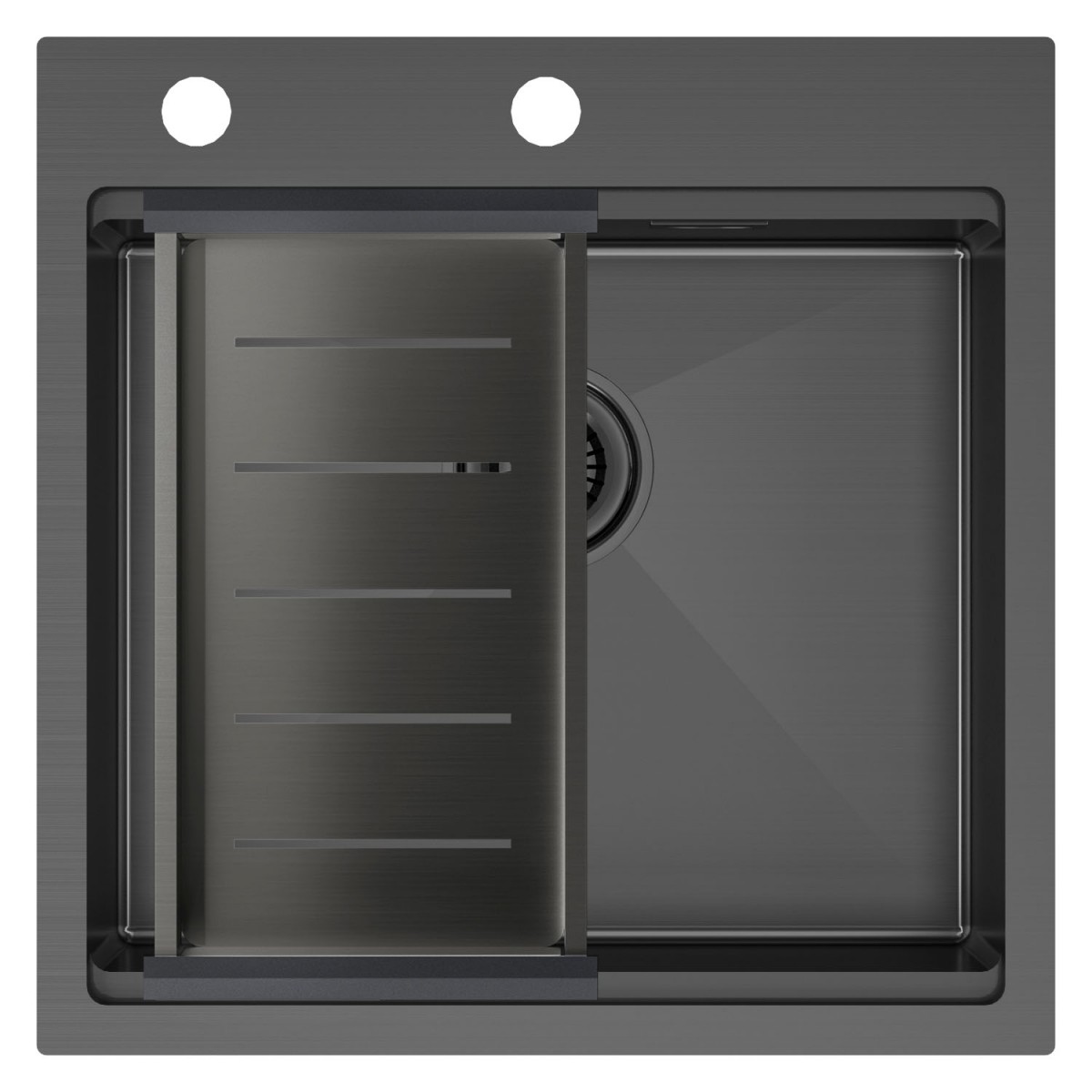 Комплект кухонная мойка Paulmark Kroner Pro 51 510*510 мм + коландер PM705151-BG+A405-BG (воронёная сталь)