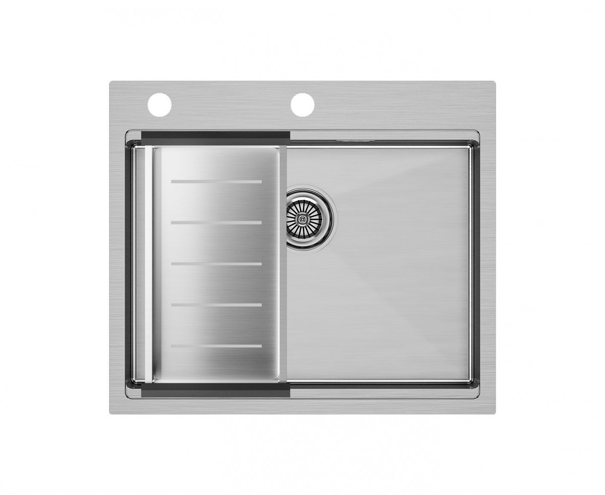 Комплект кухонная мойка Paulmark Brim 590*510 мм + коландер Advance PM705951-BS+A405-BS (нержавеющая сталь)