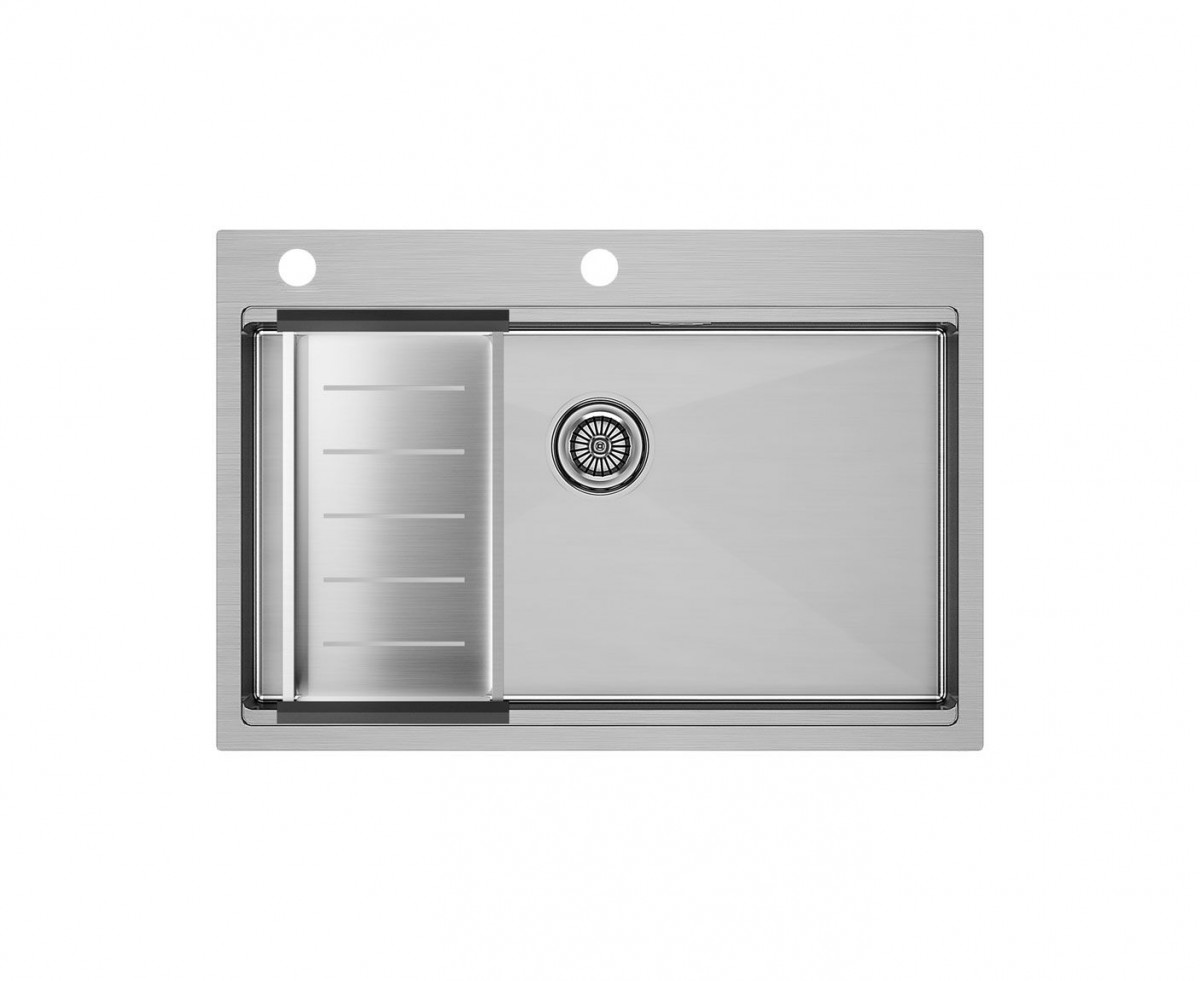 Комплект кухонная мойка Paulmark Vast 750*510 мм + коландер Advance PM707551-BS+A405-BS (нержавеющая сталь)